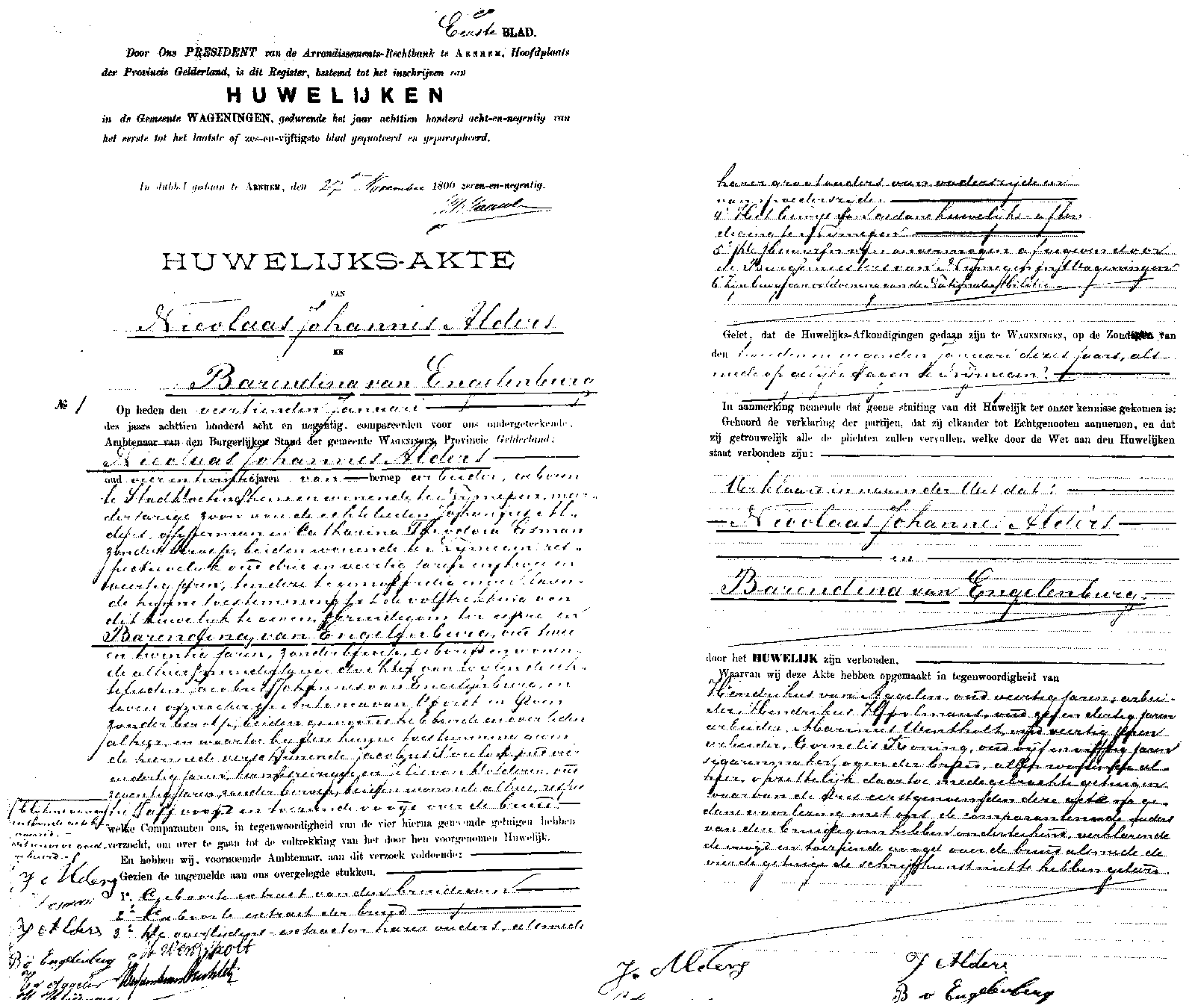 18980114 huw akte 1 Nicolaas J Alders - Barendina v Engelenburg